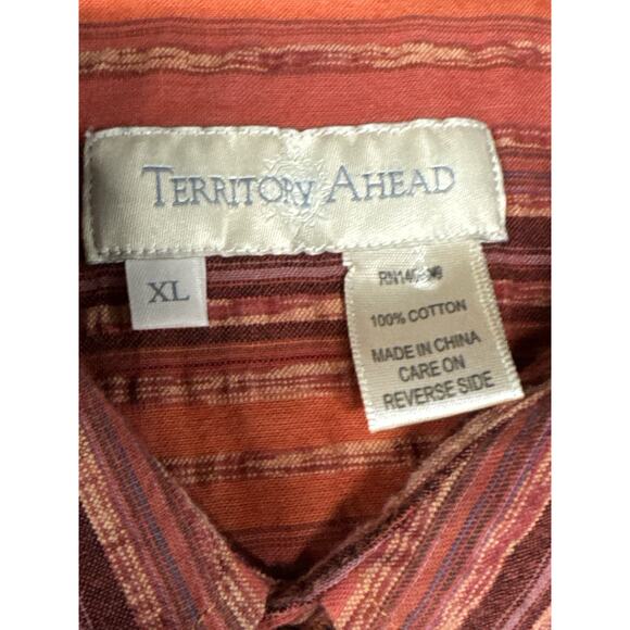 The Territory Ahead Men's XL Burnt Orange Brown Striped Short Sleeve Shirt - Picture 2 of 6